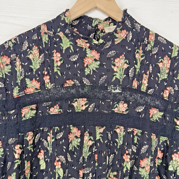 Anthropologie Babydoll Dress Medium Balloon Sleeve Floral Swiss Dot Boho Cottage - Picture 4 of 16